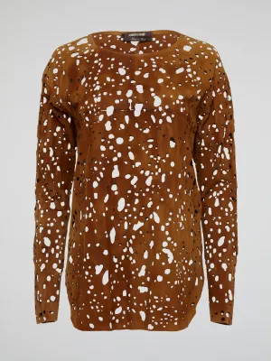 Brown Perforated Long Sleeve Top