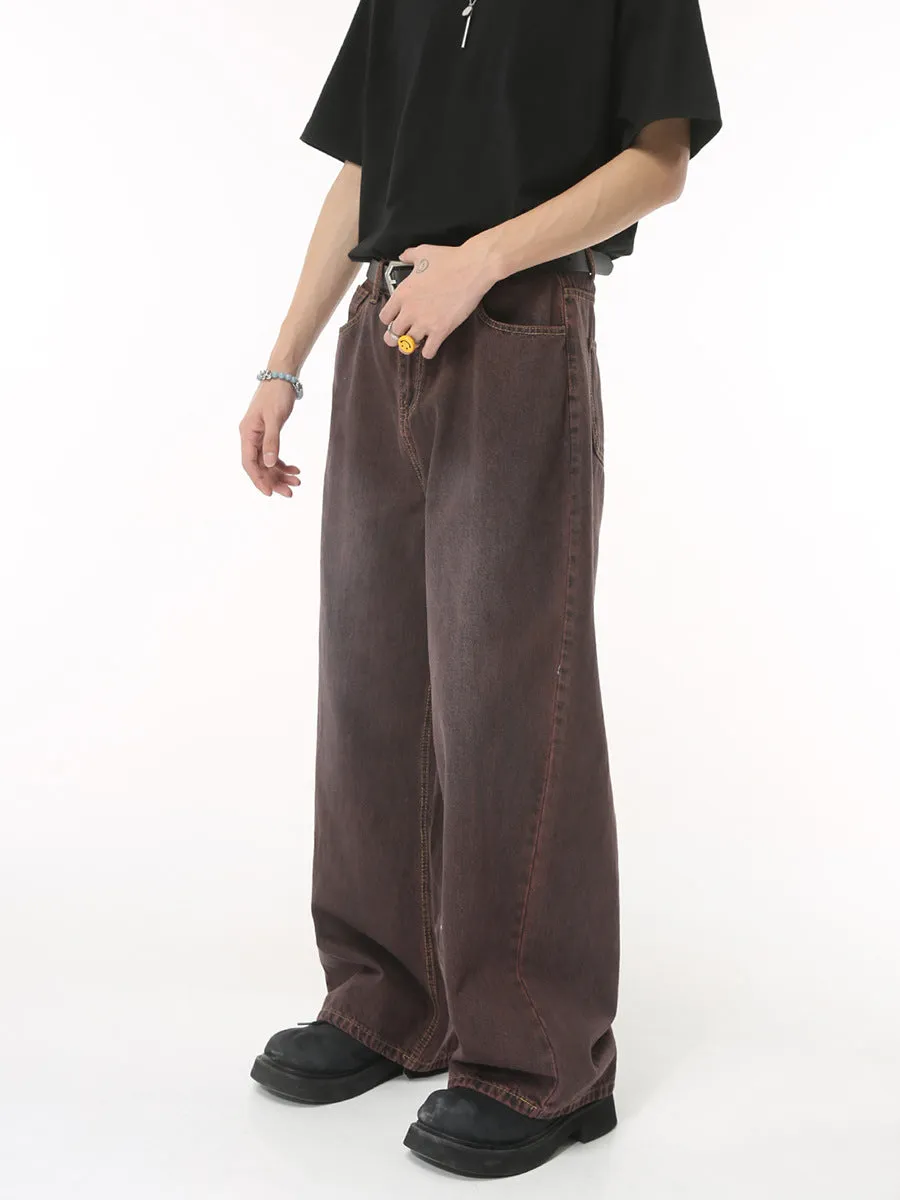 BROWN WASHED LOOSE JEANS