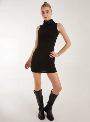 Brushed Sleeveless Polo Neck Mini Dress