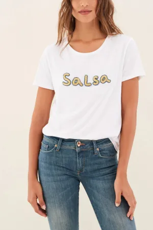 CAMISETA LOGO SALSA DE ALGODÓN CON ABALORIOS