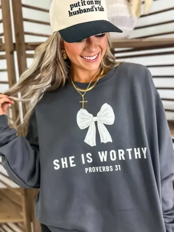 Charcoal She Is Worthy Graphic Sweatshirt