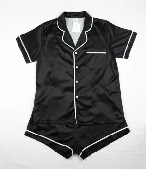 CORFU SOFT STRETCH LUXE SATIN PJS SHORT BLACK/WHITE