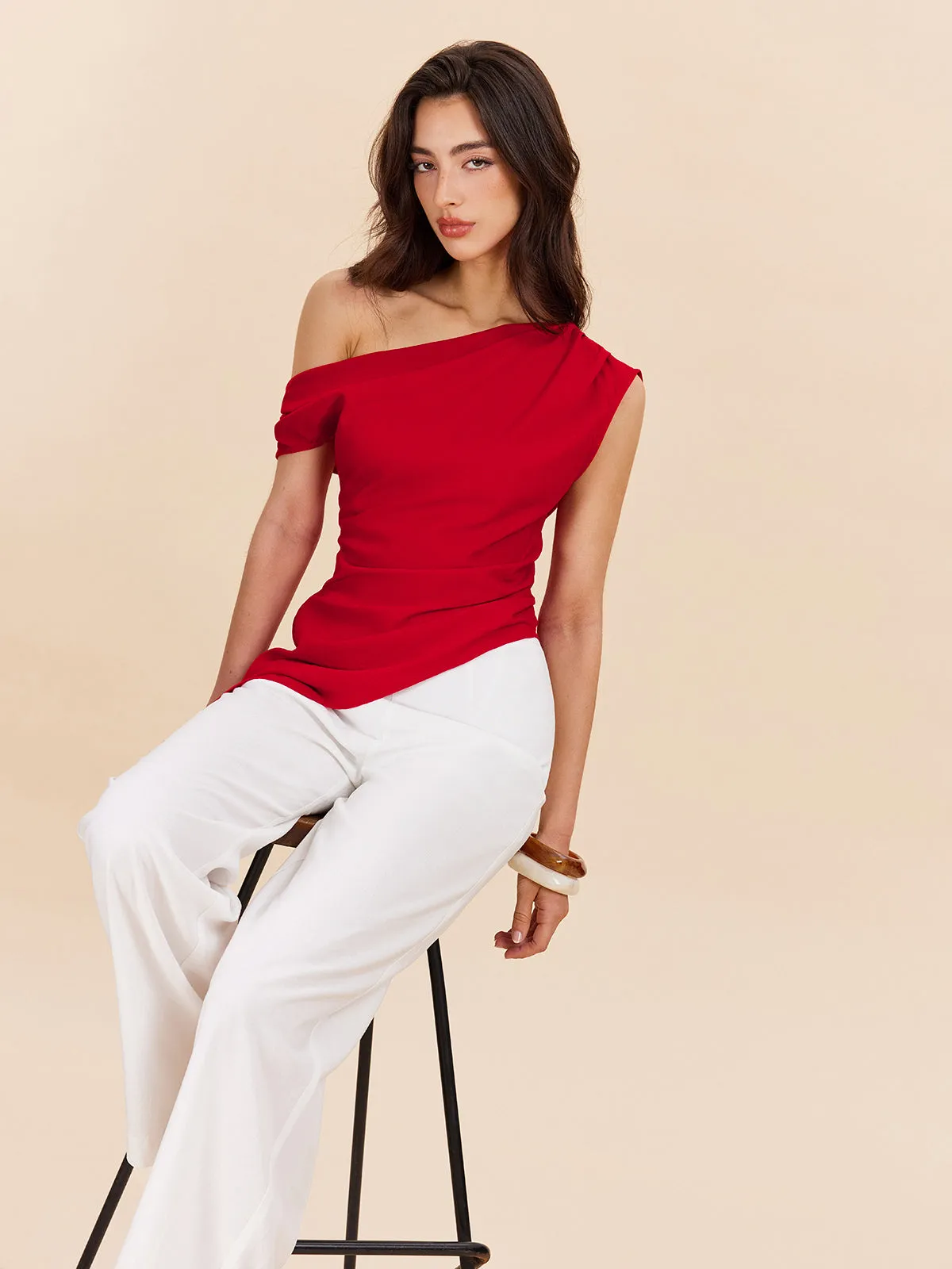 Cotton & Linen One-Shoulder Top