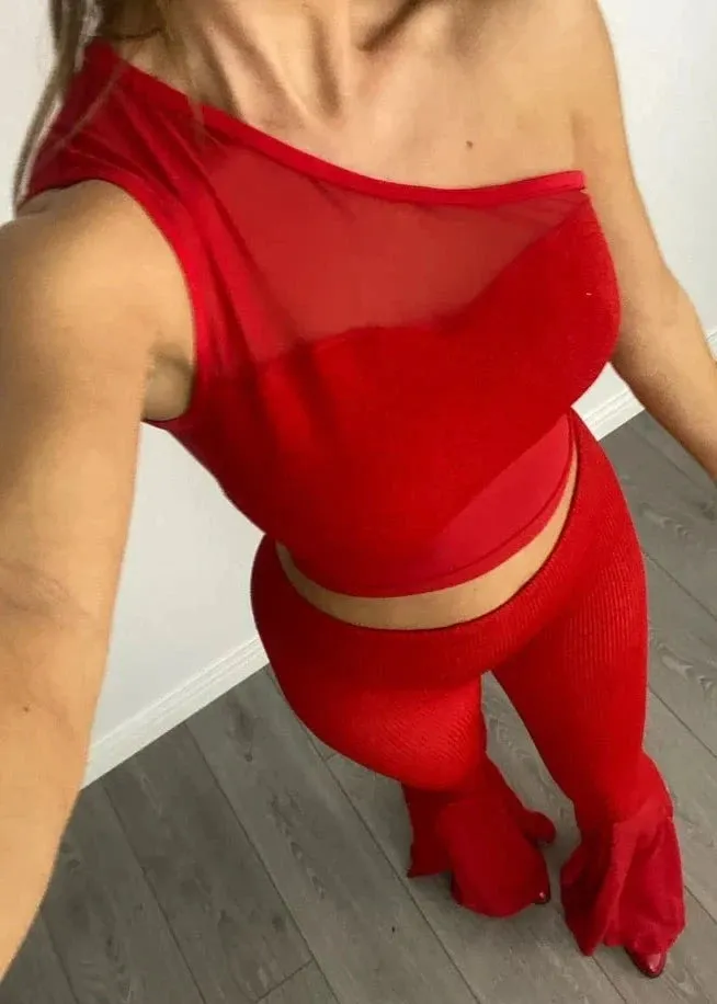 Crinkle Mesh Mix Flares & Asymmetric Top Co-Ord