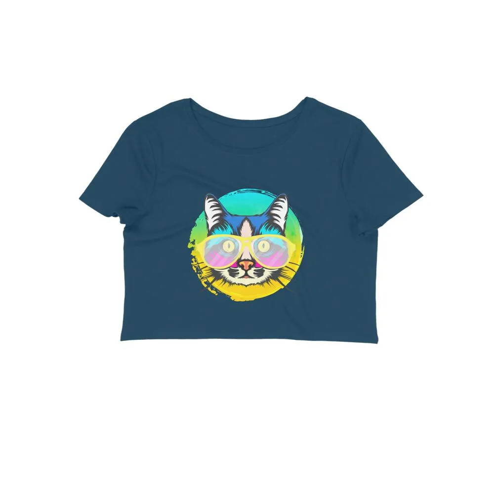 Crop Top (Women) - Cat With Glasses (12 Colours)