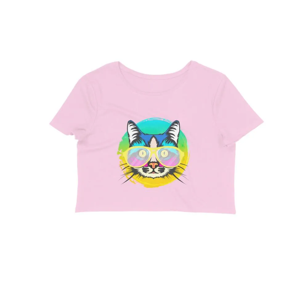 Crop Top (Women) - Cat With Glasses (12 Colours)