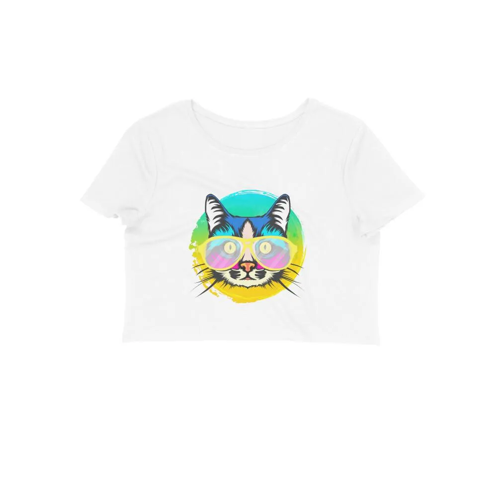 Crop Top (Women) - Cat With Glasses (12 Colours)