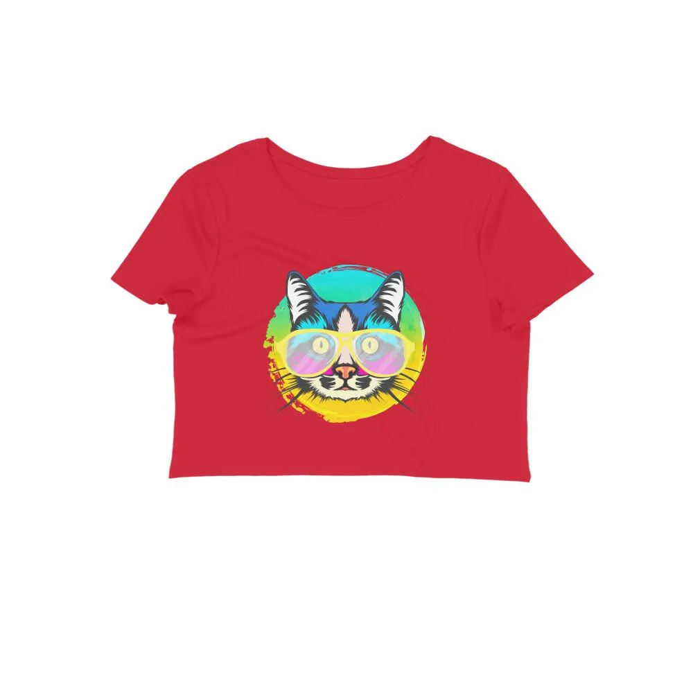 Crop Top (Women) - Cat With Glasses (12 Colours)