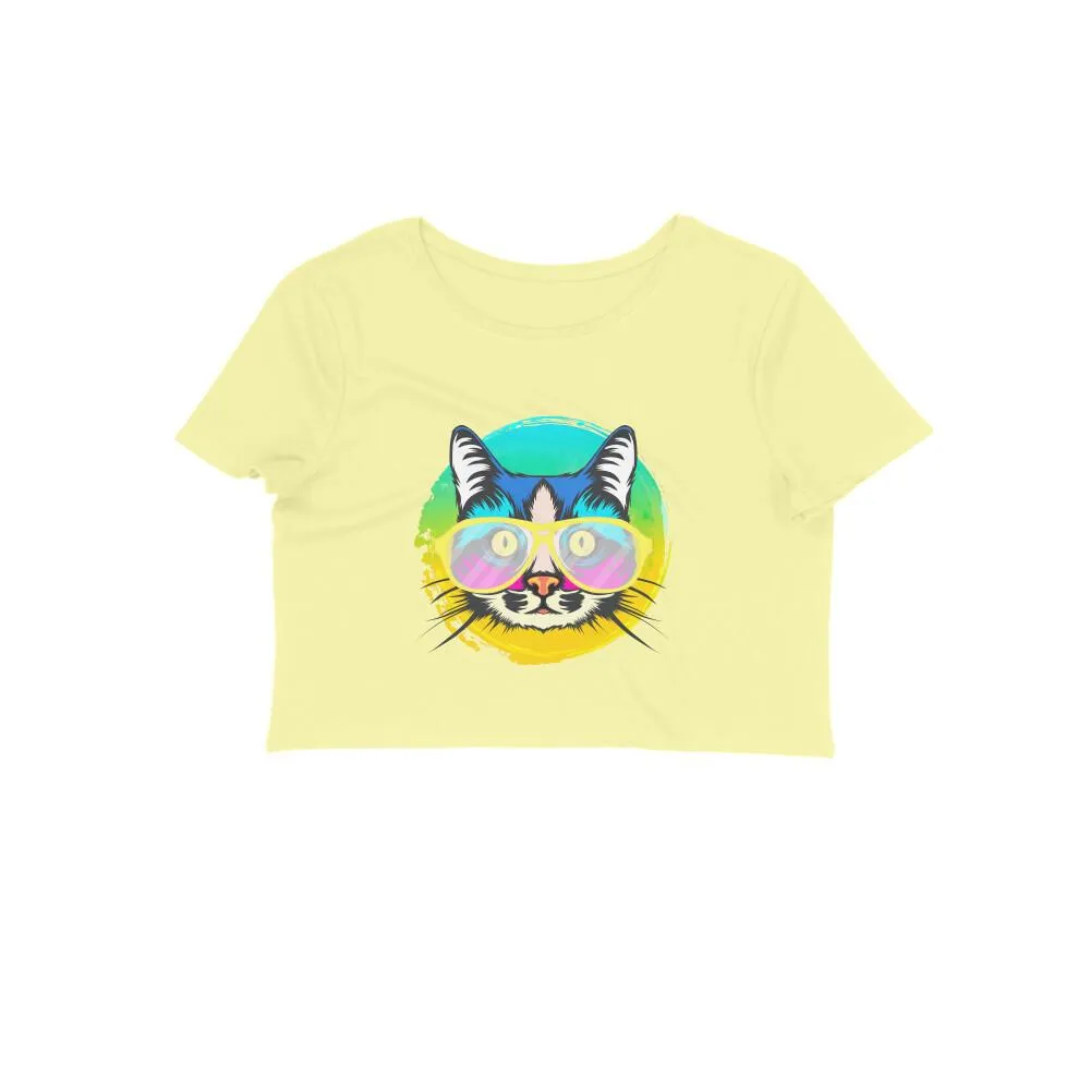 Crop Top (Women) - Cat With Glasses (12 Colours)