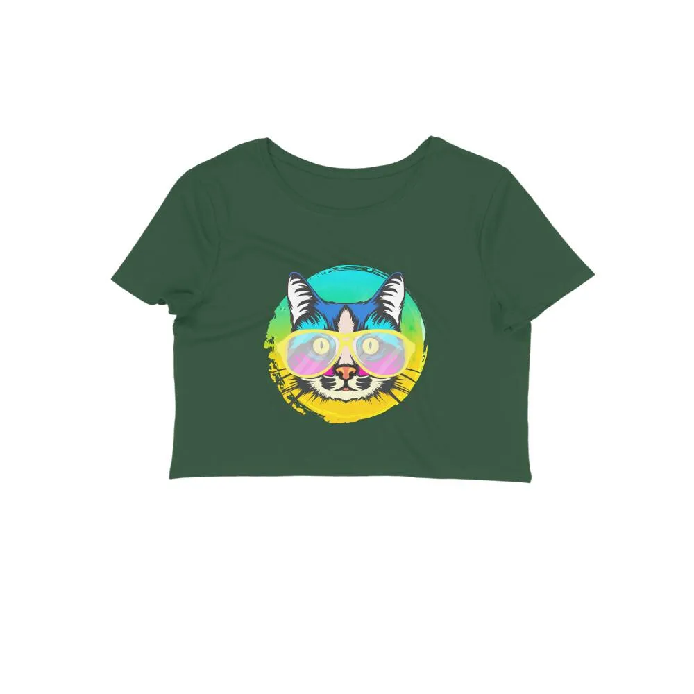 Crop Top (Women) - Cat With Glasses (12 Colours)