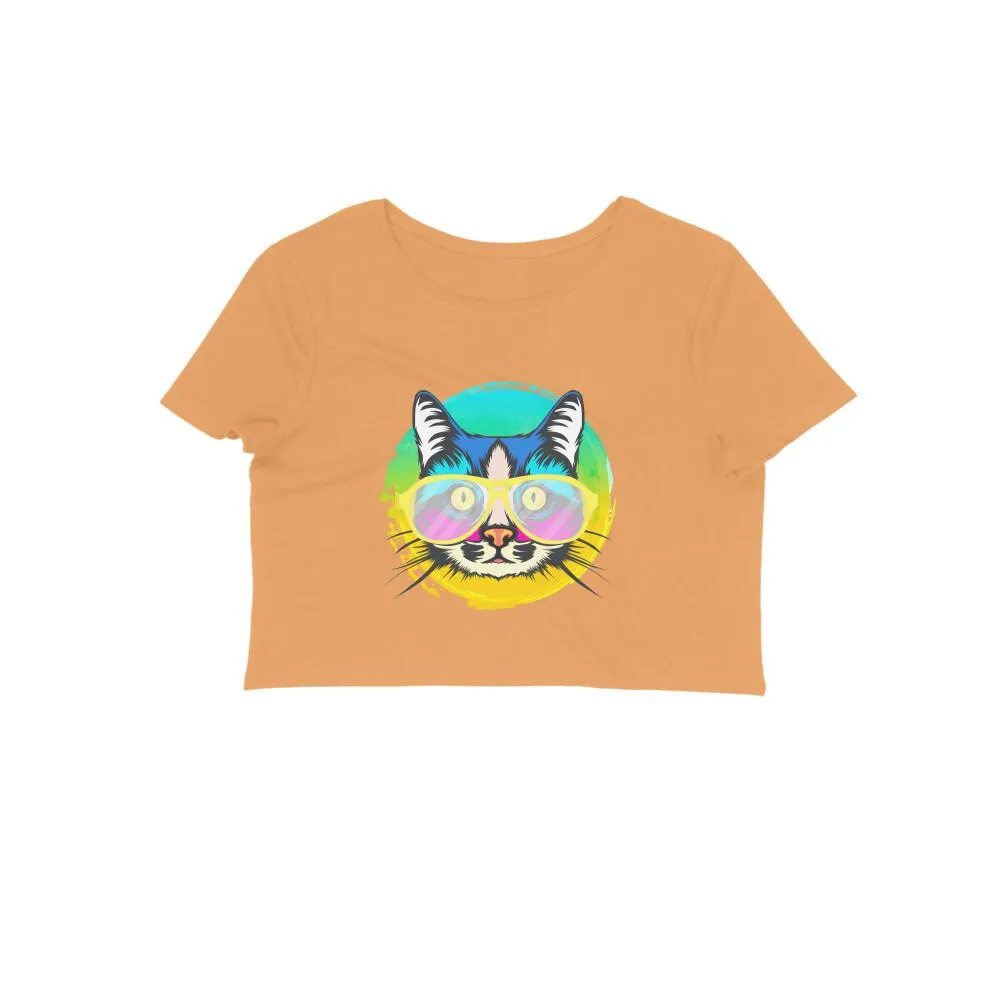 Crop Top (Women) - Cat With Glasses (12 Colours)