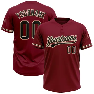 Custom Crimson Black-City Cream Two-Button Unisex Softball Jersey