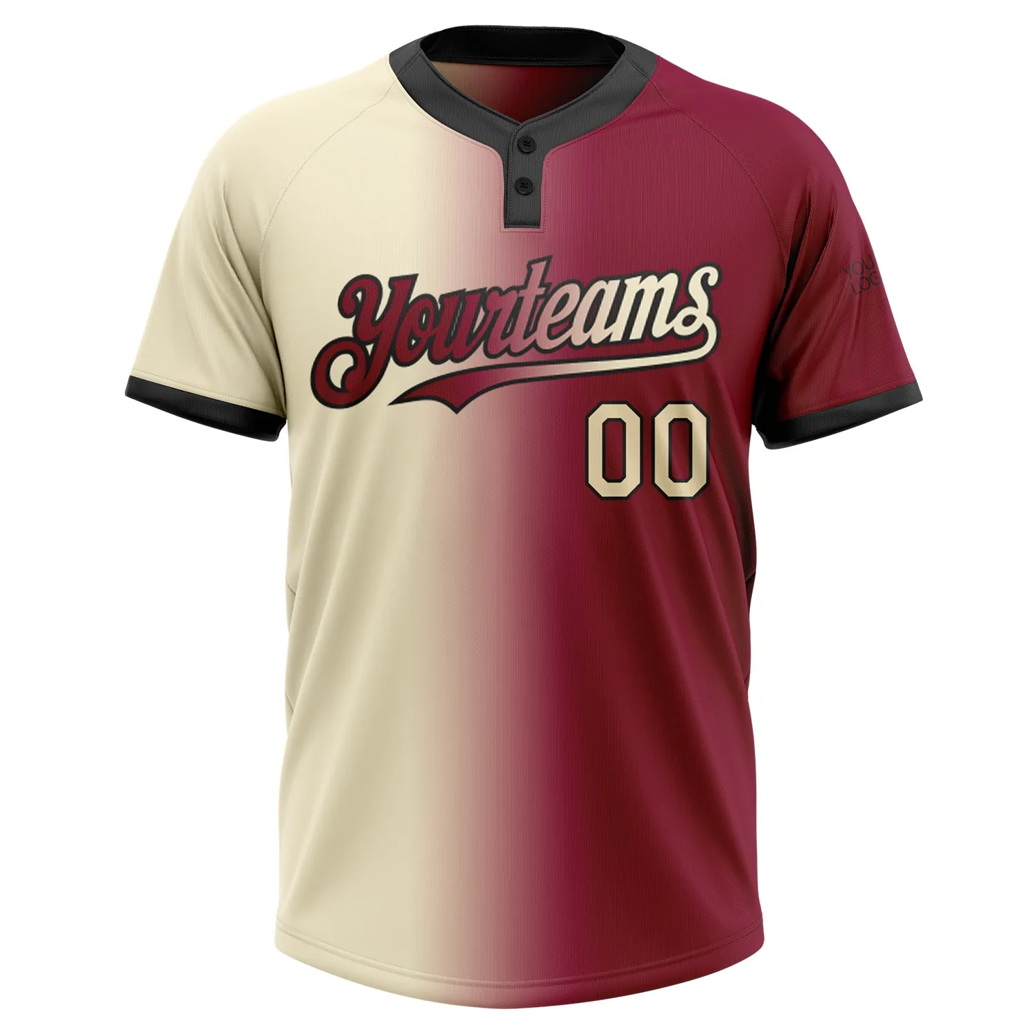 Custom Maroon Cream-Black Gradient Fashion Two-Button Unisex Softball Jersey
