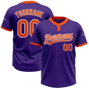 Custom Purple Orange-White Two-Button Unisex Softball Jersey