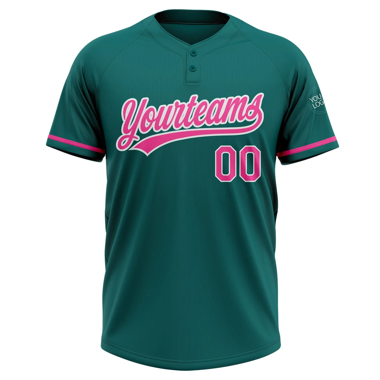 Custom Teal Pink-White Two-Button Unisex Softball Jersey