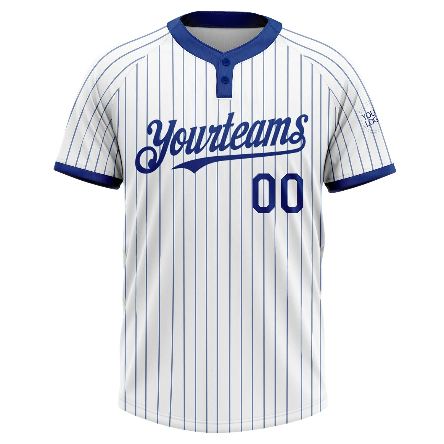 Custom White Royal Pinstripe Royal Two-Button Unisex Softball Jersey