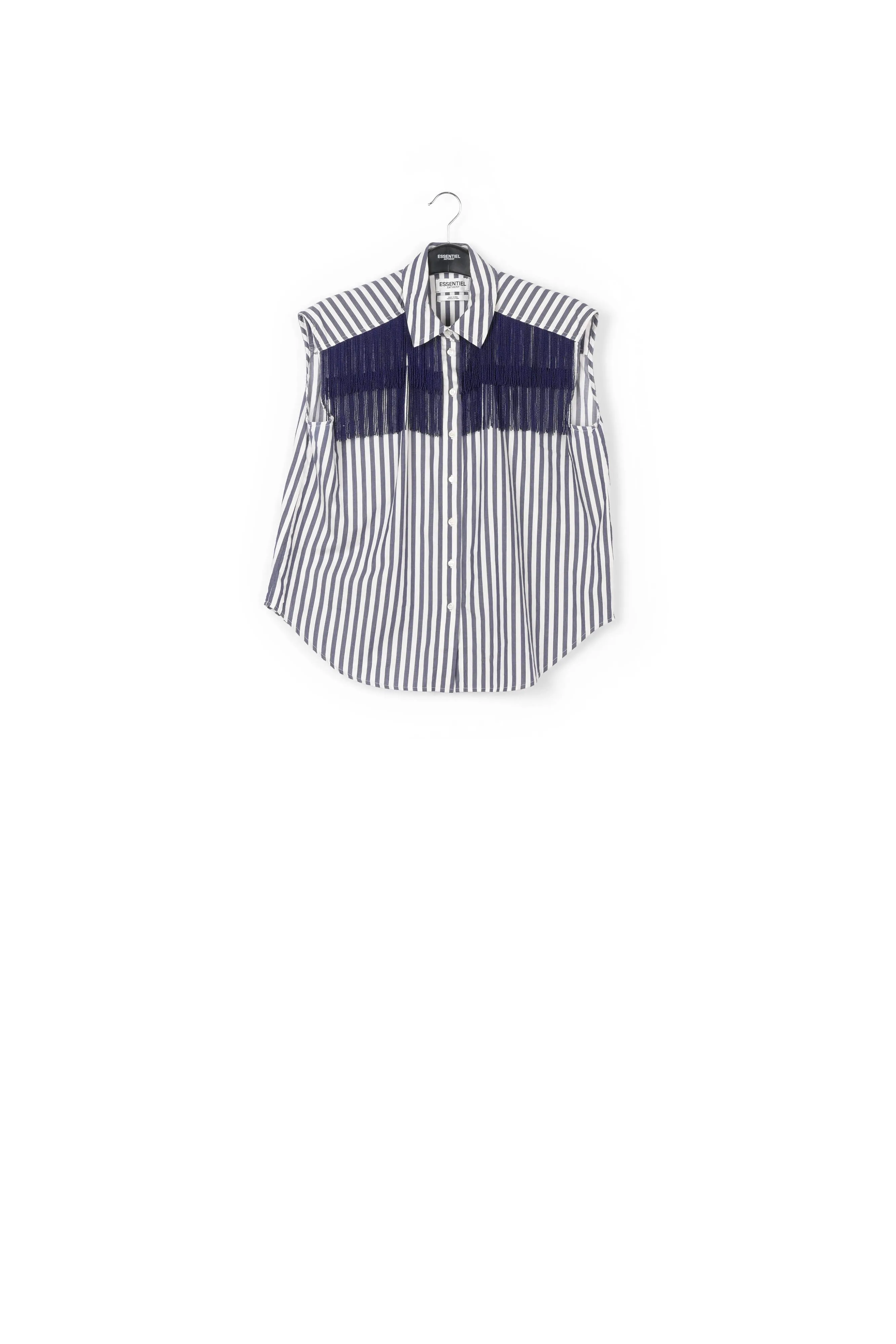 Dark blue striped shirt with beaded fringes