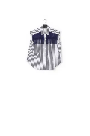 Dark blue striped shirt with beaded fringes