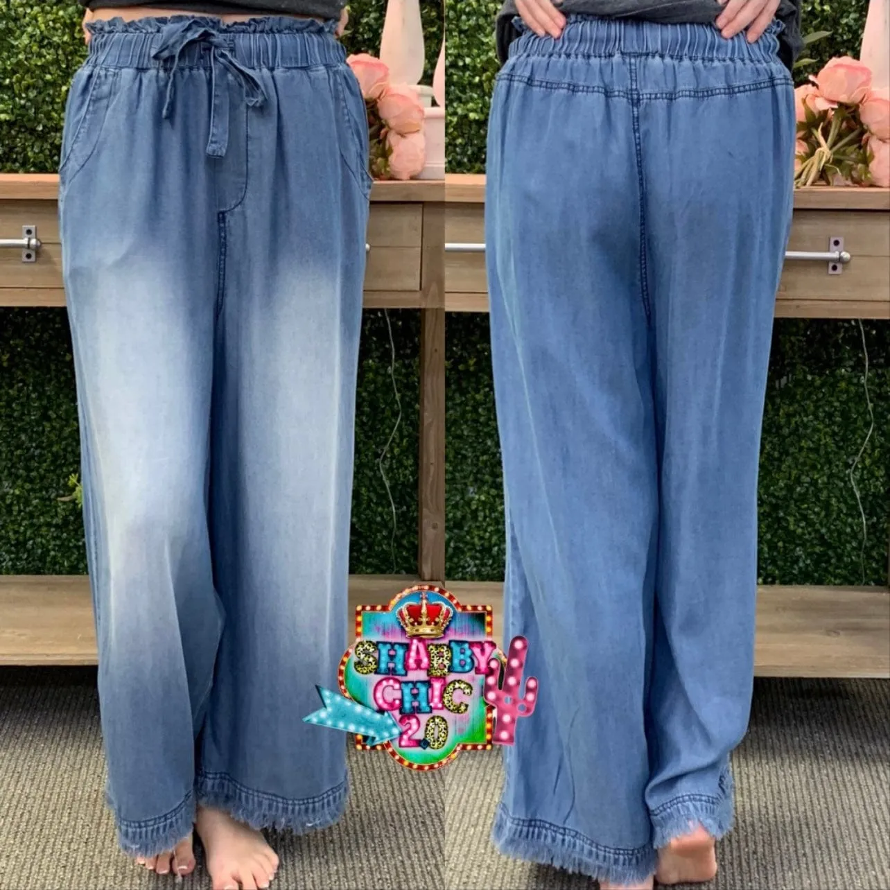 Distressed Bottom Denim Lounge Pants