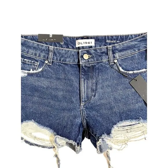 DL1961 Renee Cut Off Short Raw Hem Denim Low Rise Destructed Sz 30 NWT $128