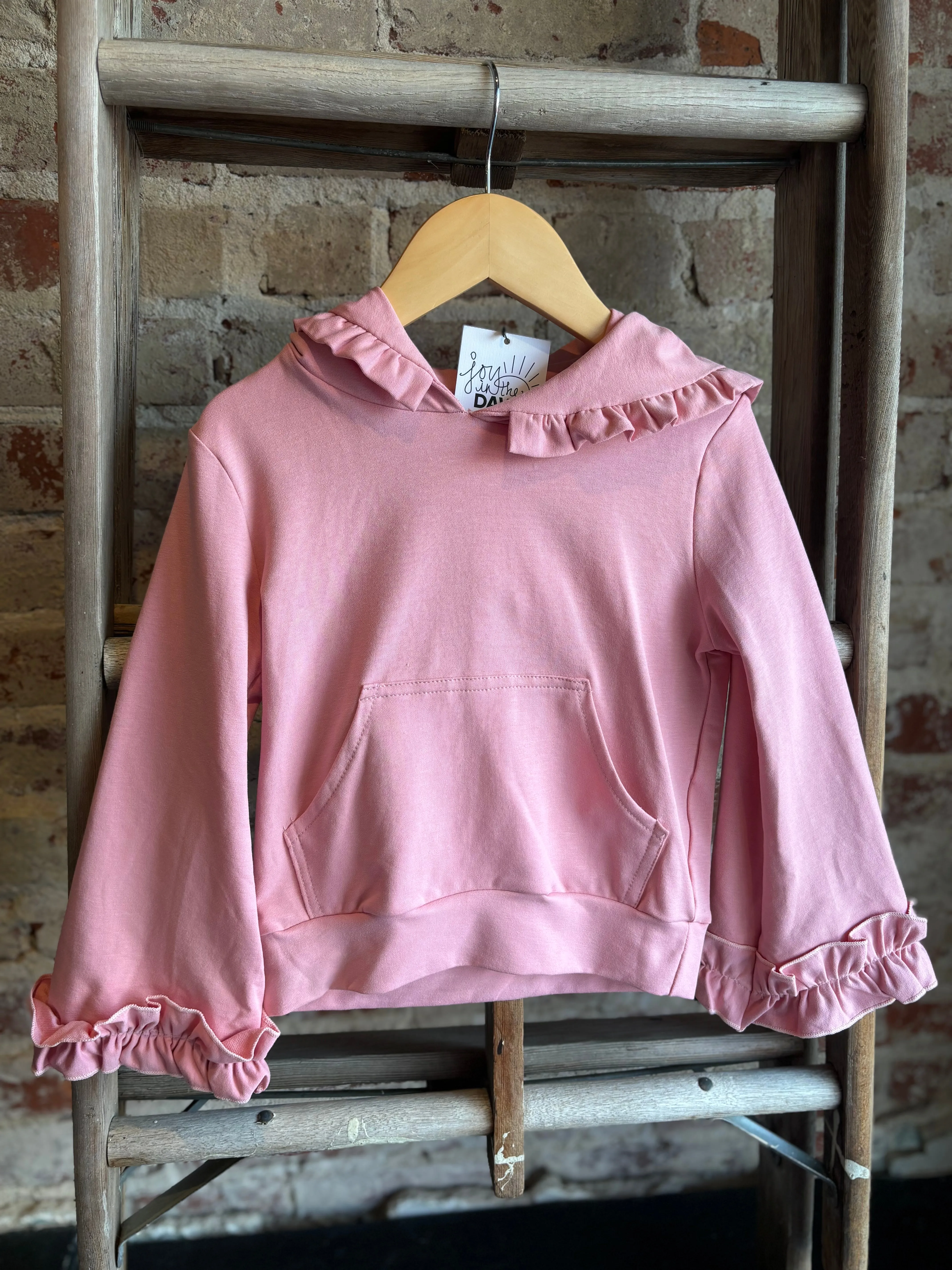 Dusty Pink Hooded Ruffle Lounge Set- Kids
