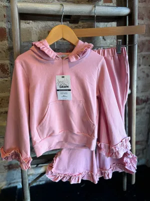 Dusty Pink Hooded Ruffle Lounge Set- Kids