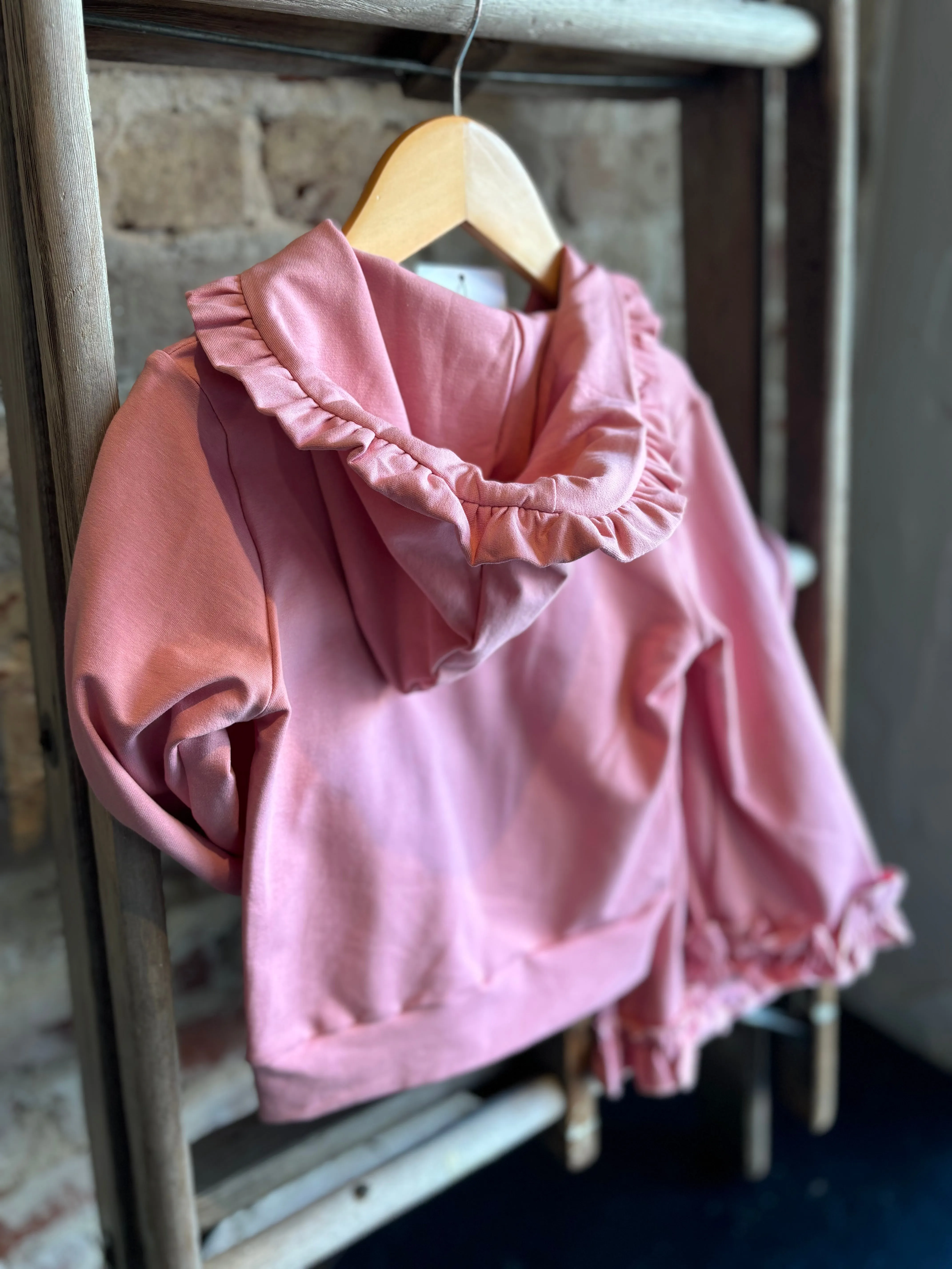 Dusty Pink Hooded Ruffle Lounge Set- Kids