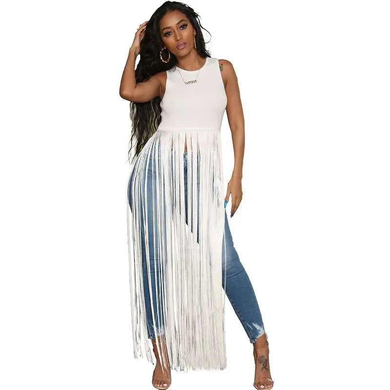 Dynamic Edge Sleeveless Maxi Fringe Top