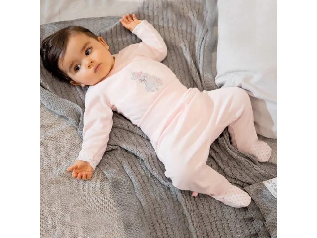 Early Baby Footed Trousers, Embroidered Bunny Rabbit On The Rear - Pink