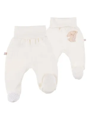 Early Baby Footed Trousers, Embroidered Puppy On Rear