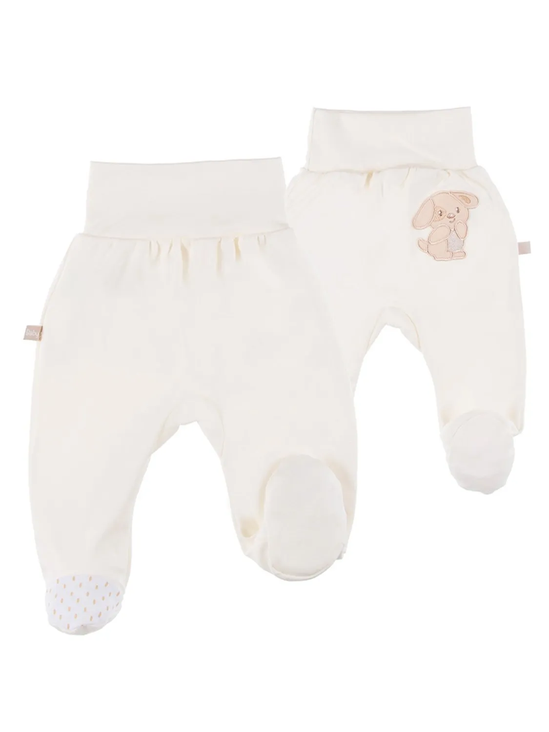 Early Baby Footed Trousers, Embroidered Puppy On Rear