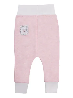 Early Baby Jersey Trousers, Cute Alpaca Design - Pink