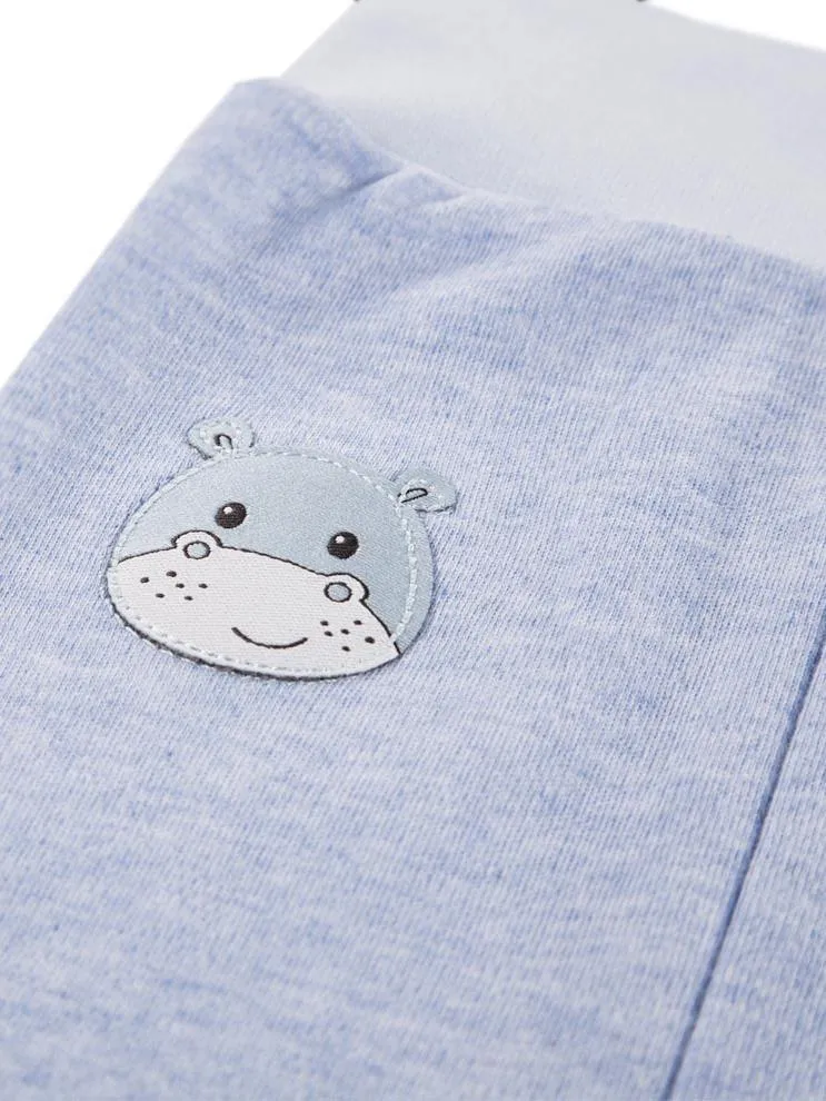 Early Baby Jersey Trousers, Cute Hippo Design - Blue