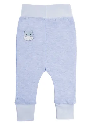 Early Baby Jersey Trousers, Cute Hippo Design - Blue