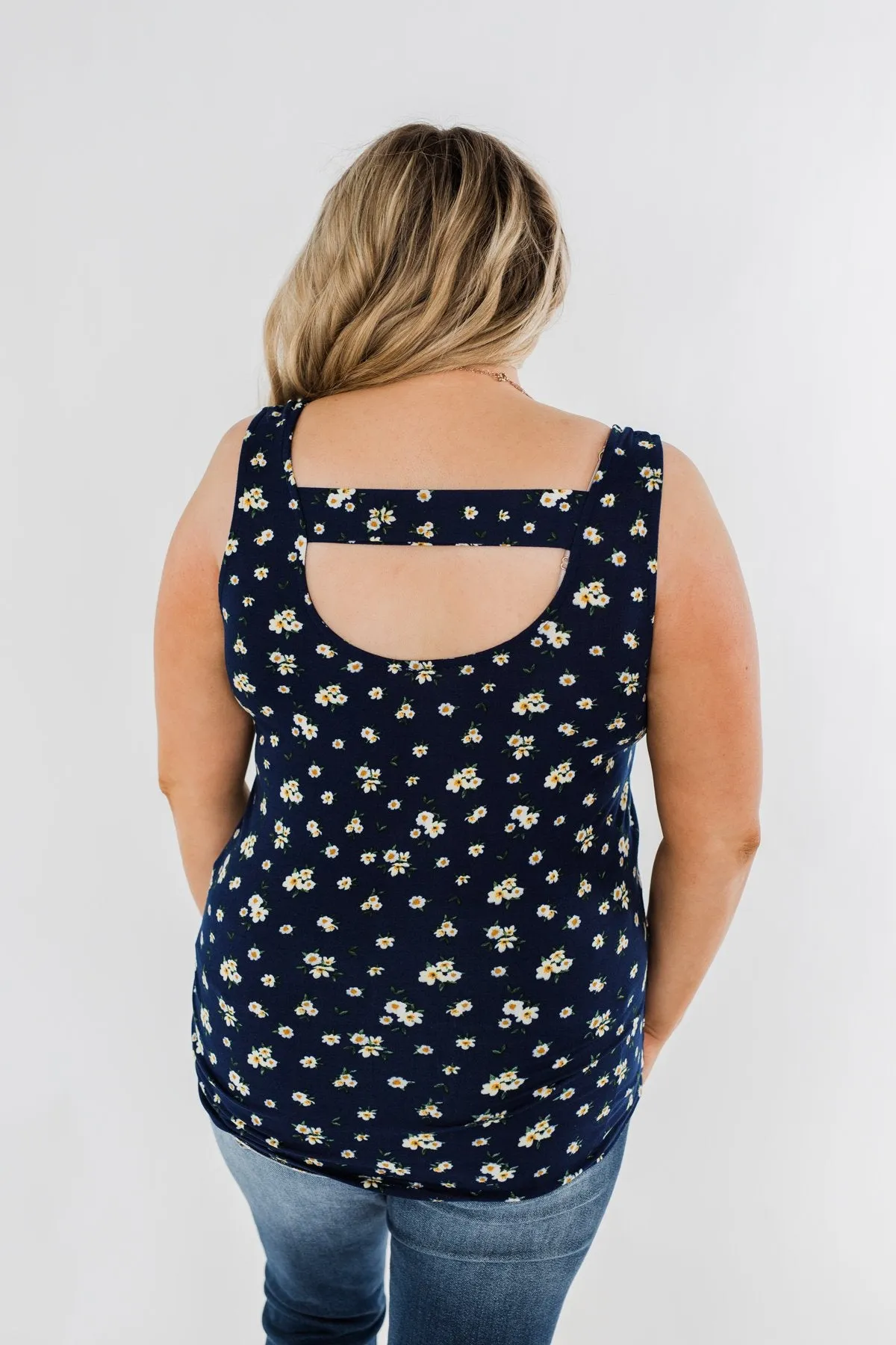Easily Attracted Floral Tank Top- Navy