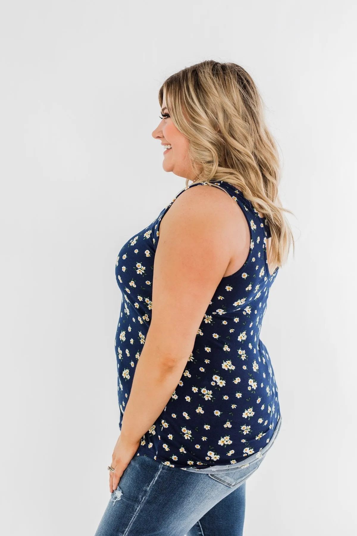 Easily Attracted Floral Tank Top- Navy