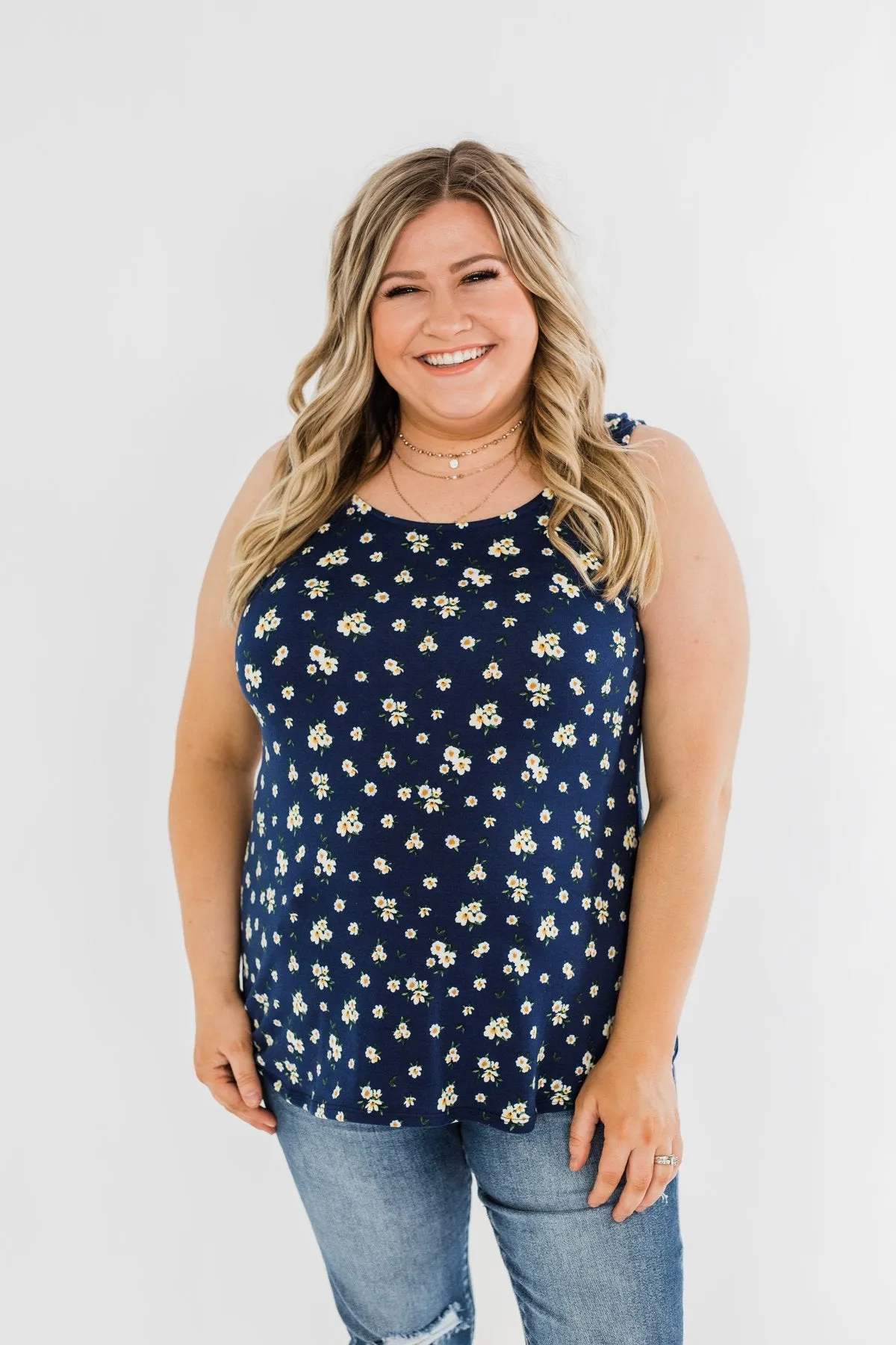 Easily Attracted Floral Tank Top- Navy
