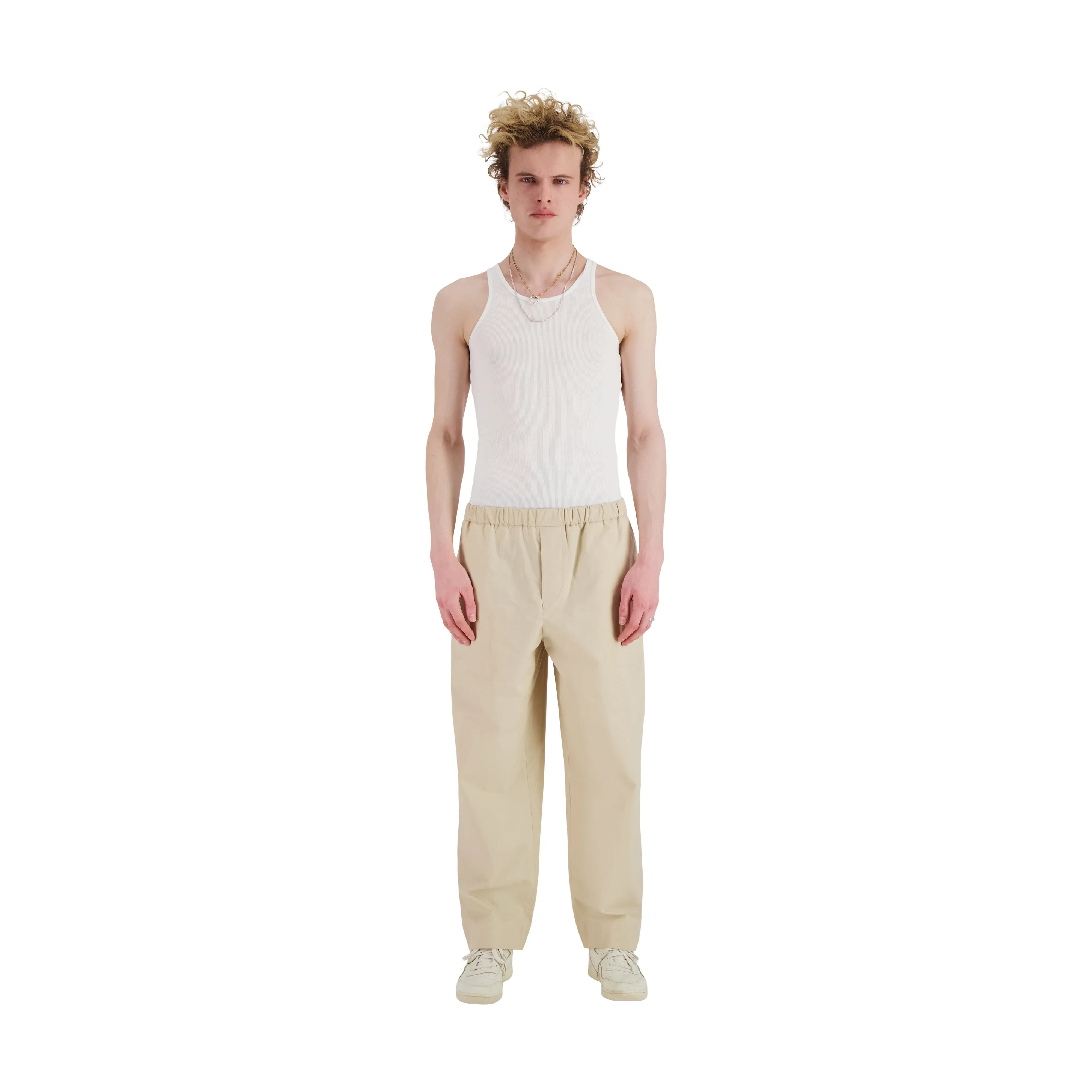 Ed Unlined Cotton Drawstring Trousers Beige