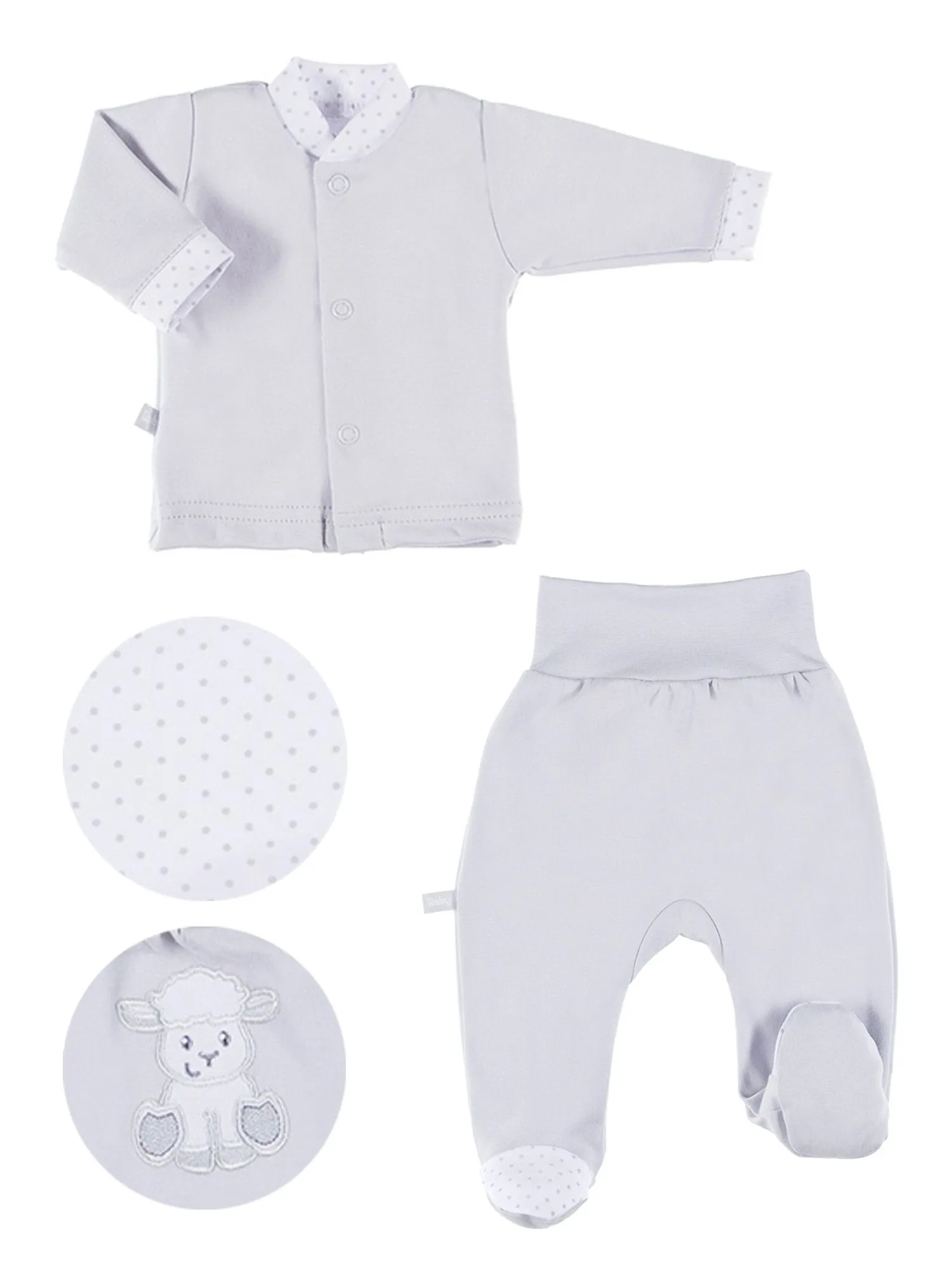 Embroidered Lamb Trousers & Top Set - Grey