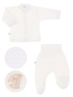 Embroidered Puppy Trousers & Top Set - Cream