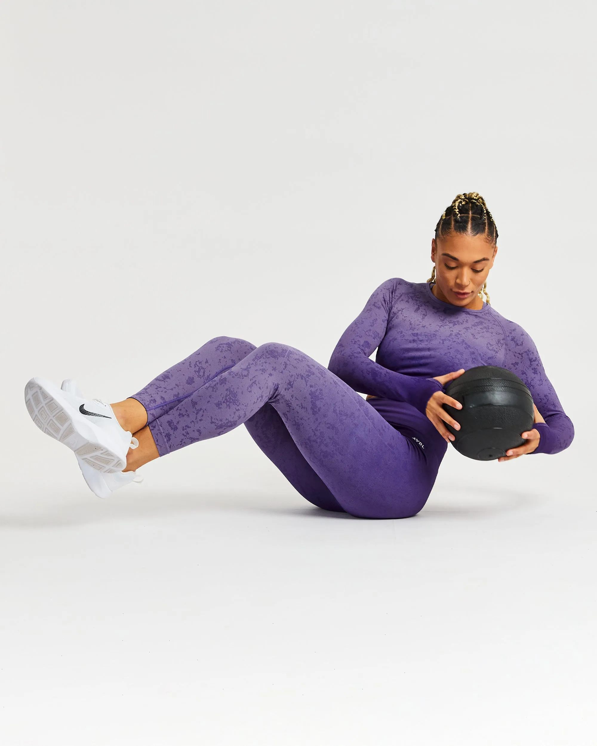Flare Seamless Long Sleeve Crop Top - Purple