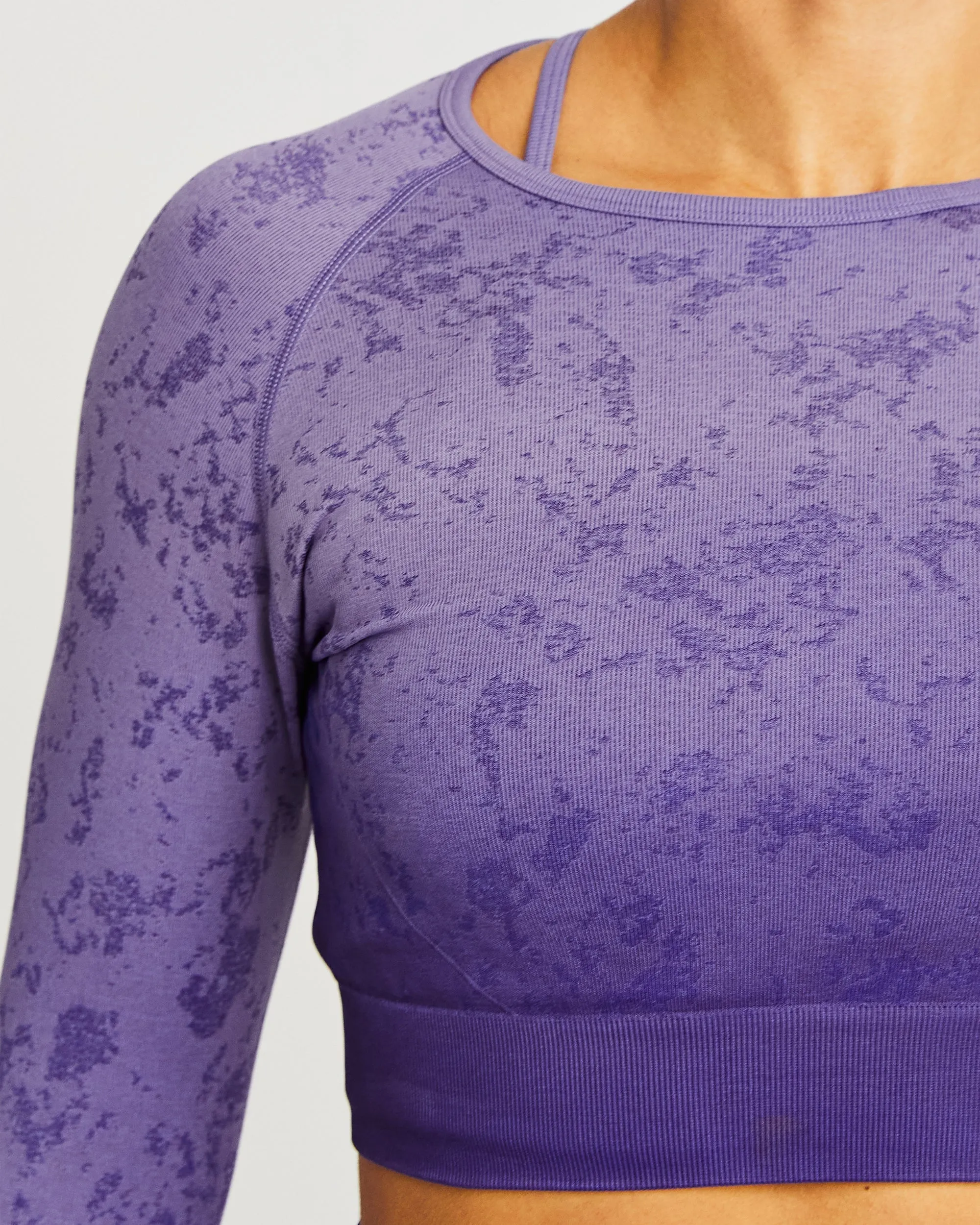 Flare Seamless Long Sleeve Crop Top - Purple
