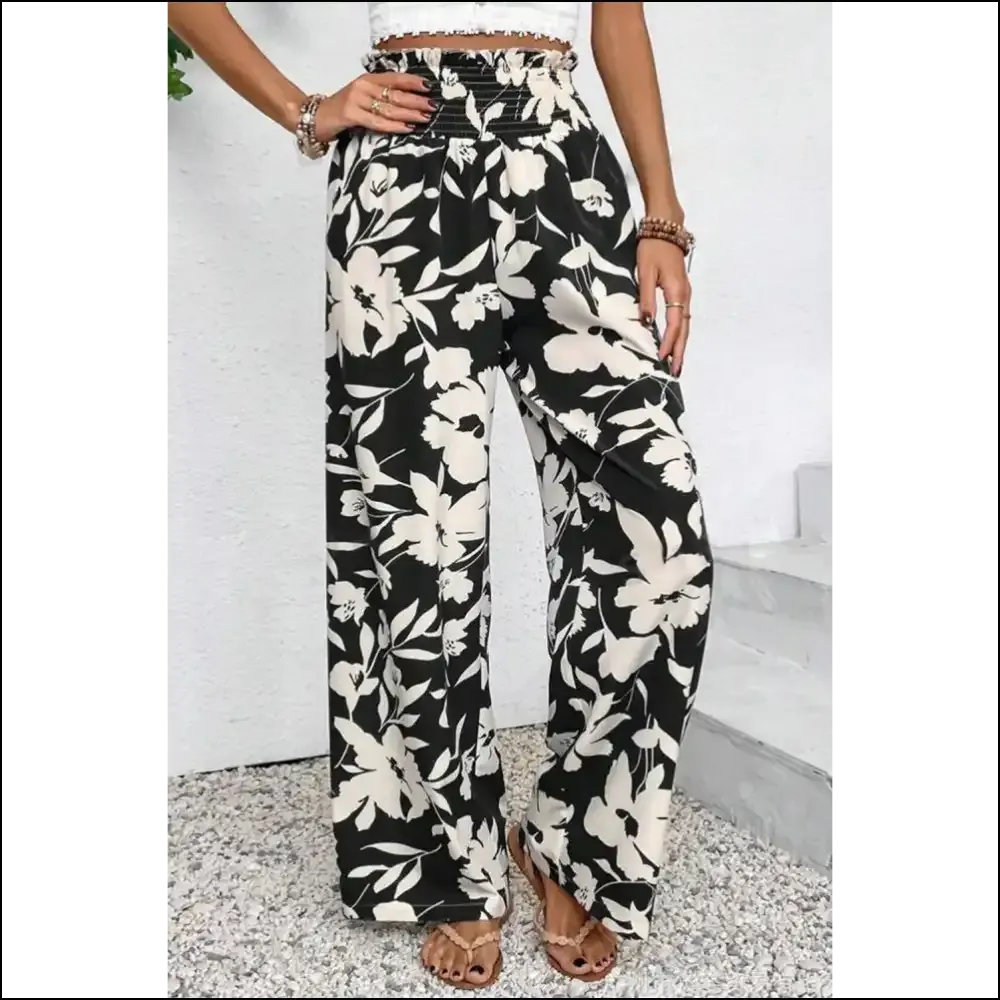 Floral Pants: so Comfy, You'll  Forget You're Wearing Clothes. Smocked Frill Waist Magic!