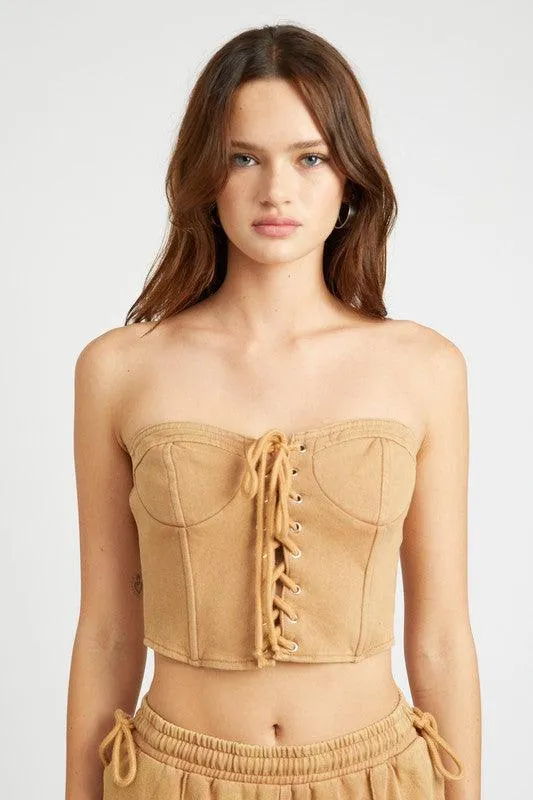 FRENCH TERRY STRAPLESS BUSTIER TOP