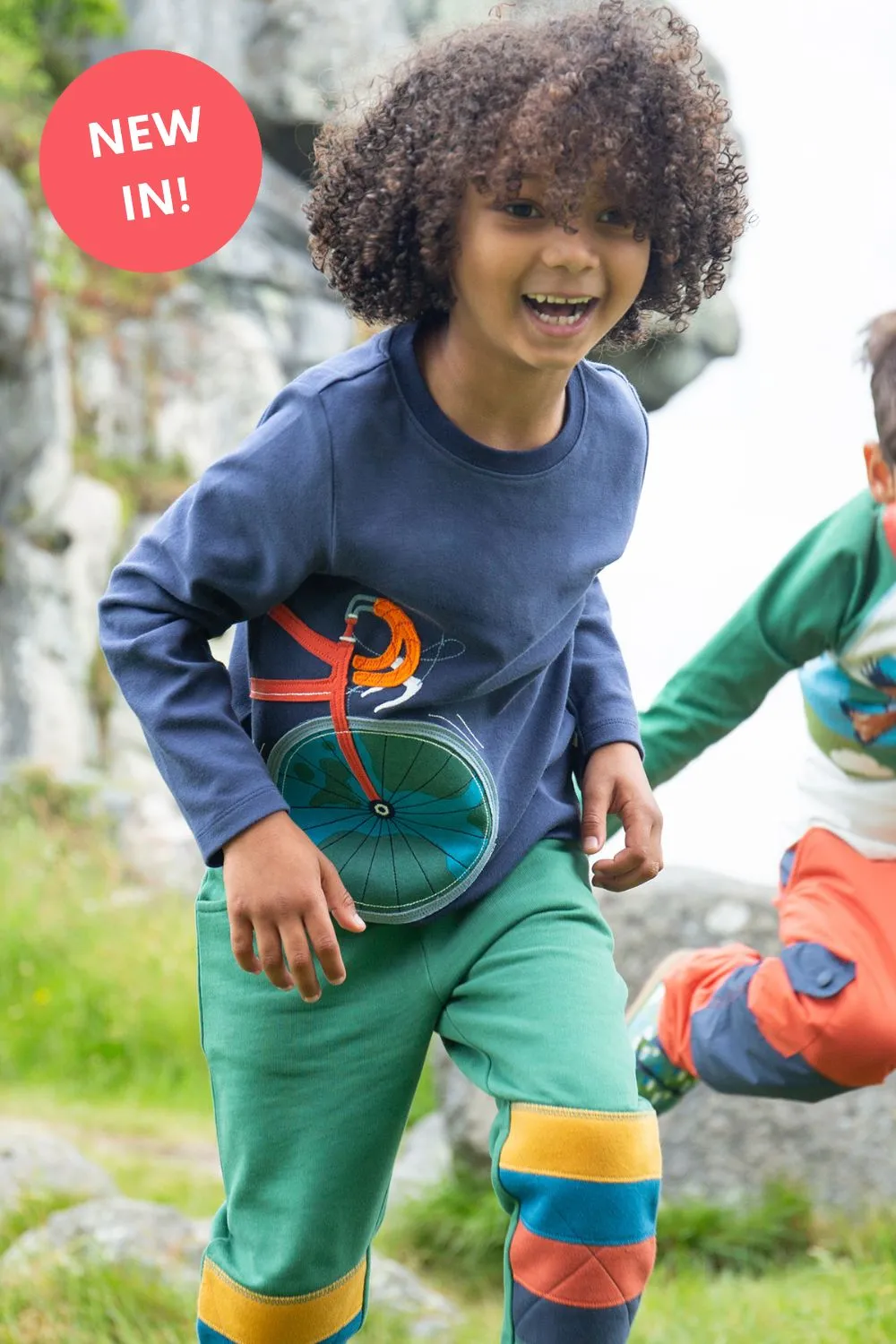 Frugi Quest Indigo Bike Applique Top- Organic Cotton-Children's Clothing (4-5/5-6)