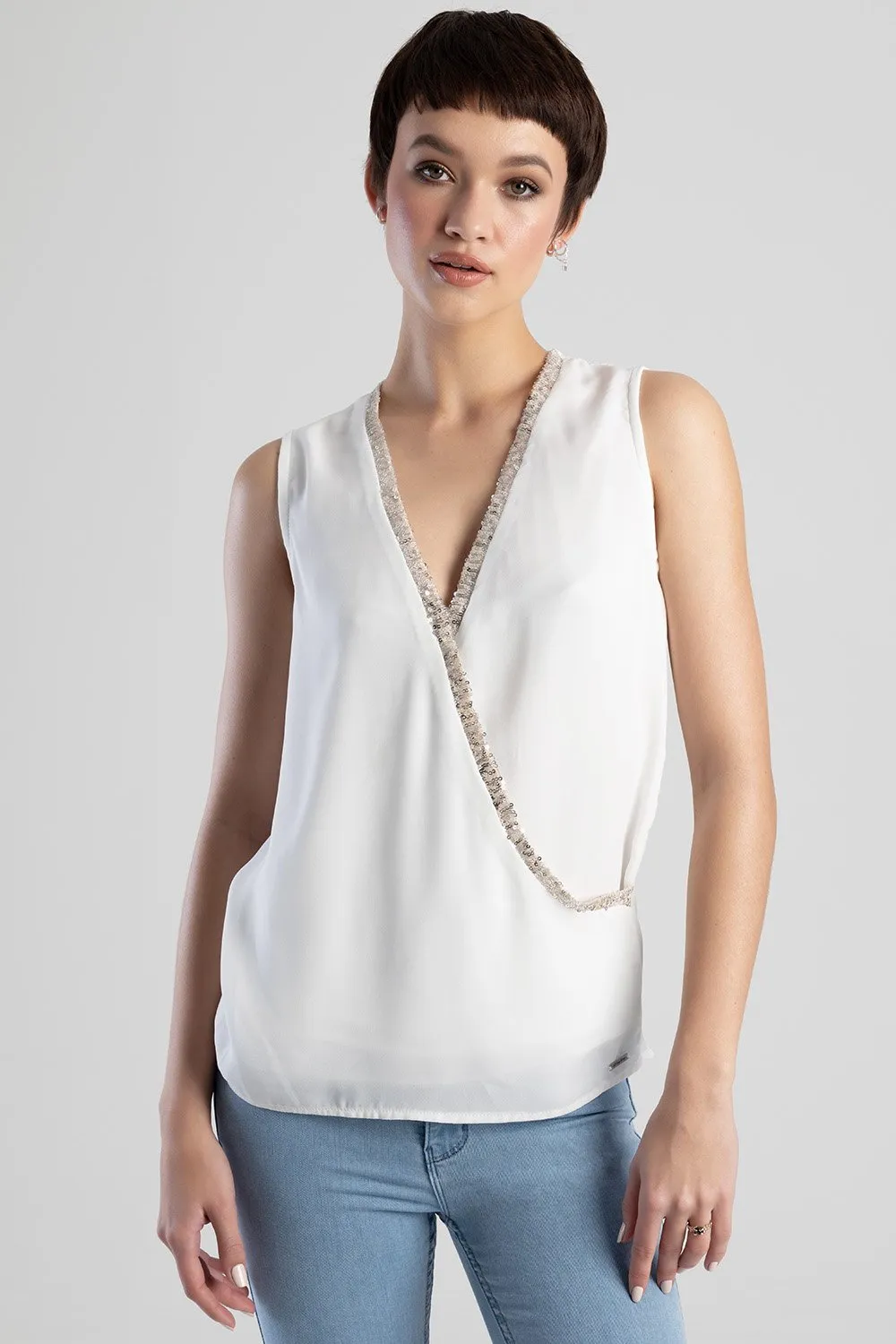 Georgette Sleeveless Top - Off White