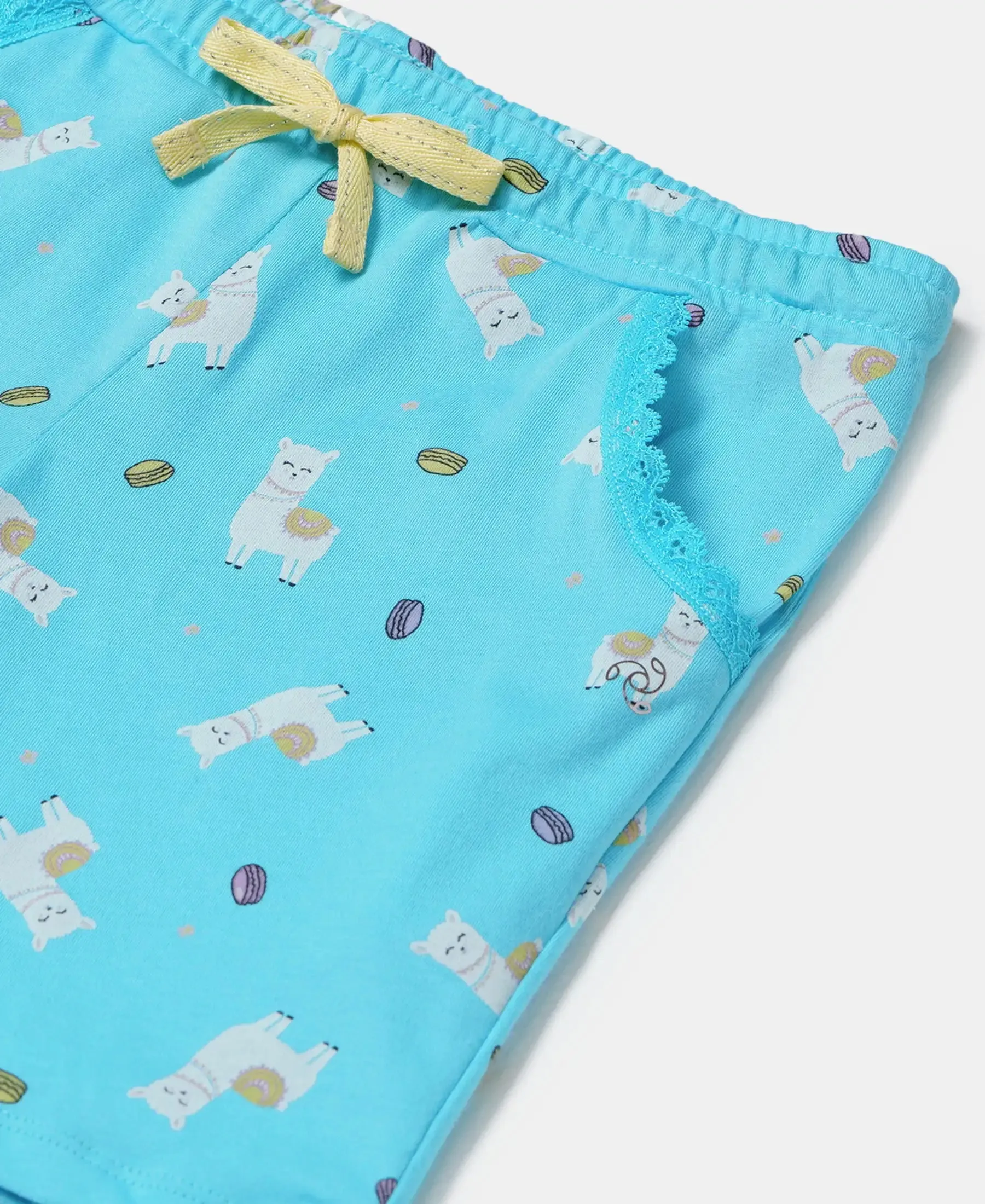 Girl's Super Combed Cotton Printed Shorts - Blue Curacao Printed
