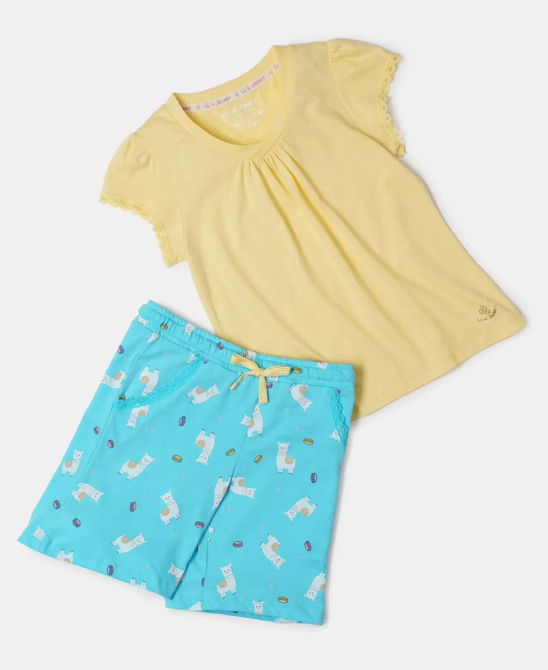 Girl's Super Combed Cotton Printed Shorts - Blue Curacao Printed