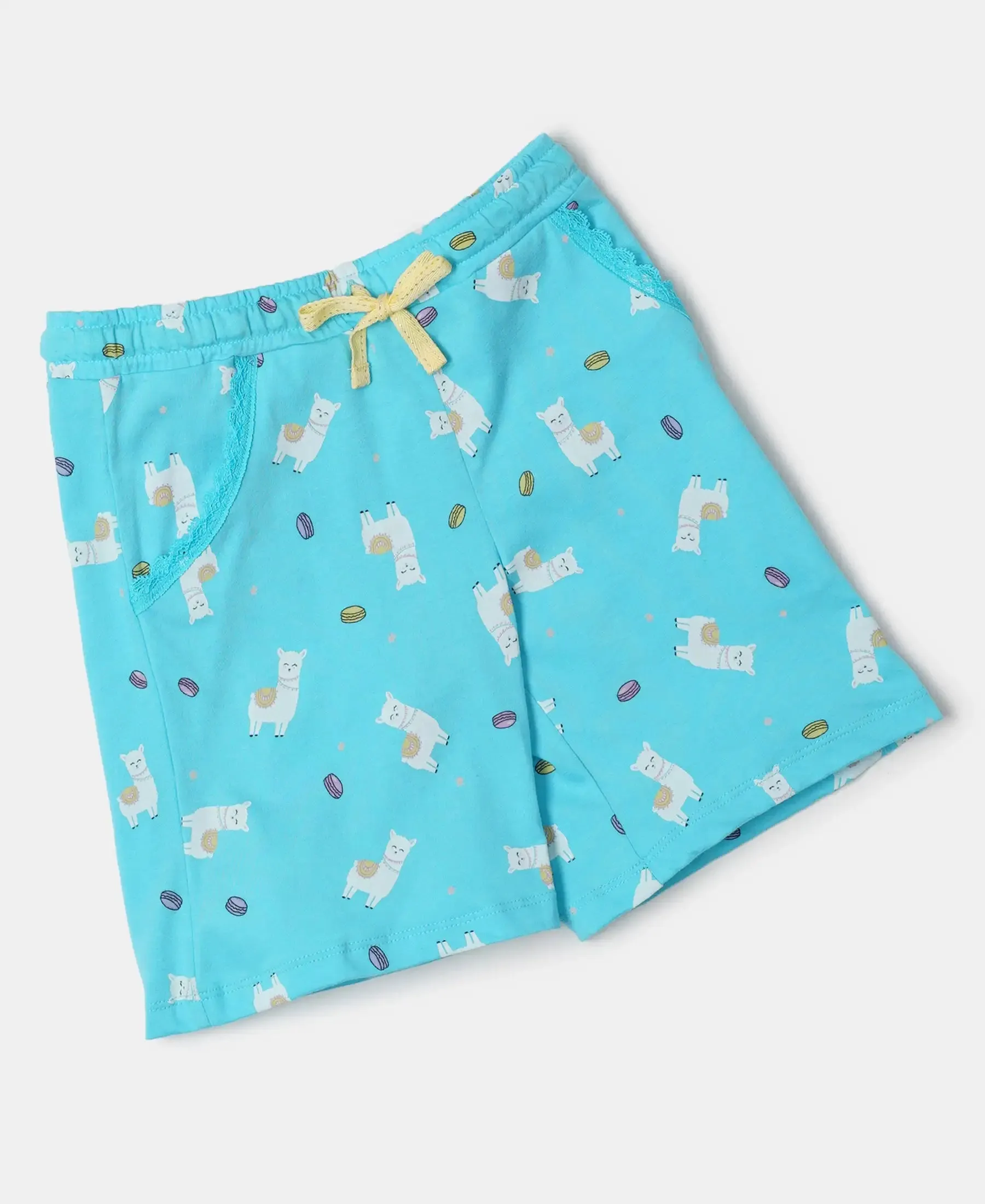 Girl's Super Combed Cotton Printed Shorts - Blue Curacao Printed