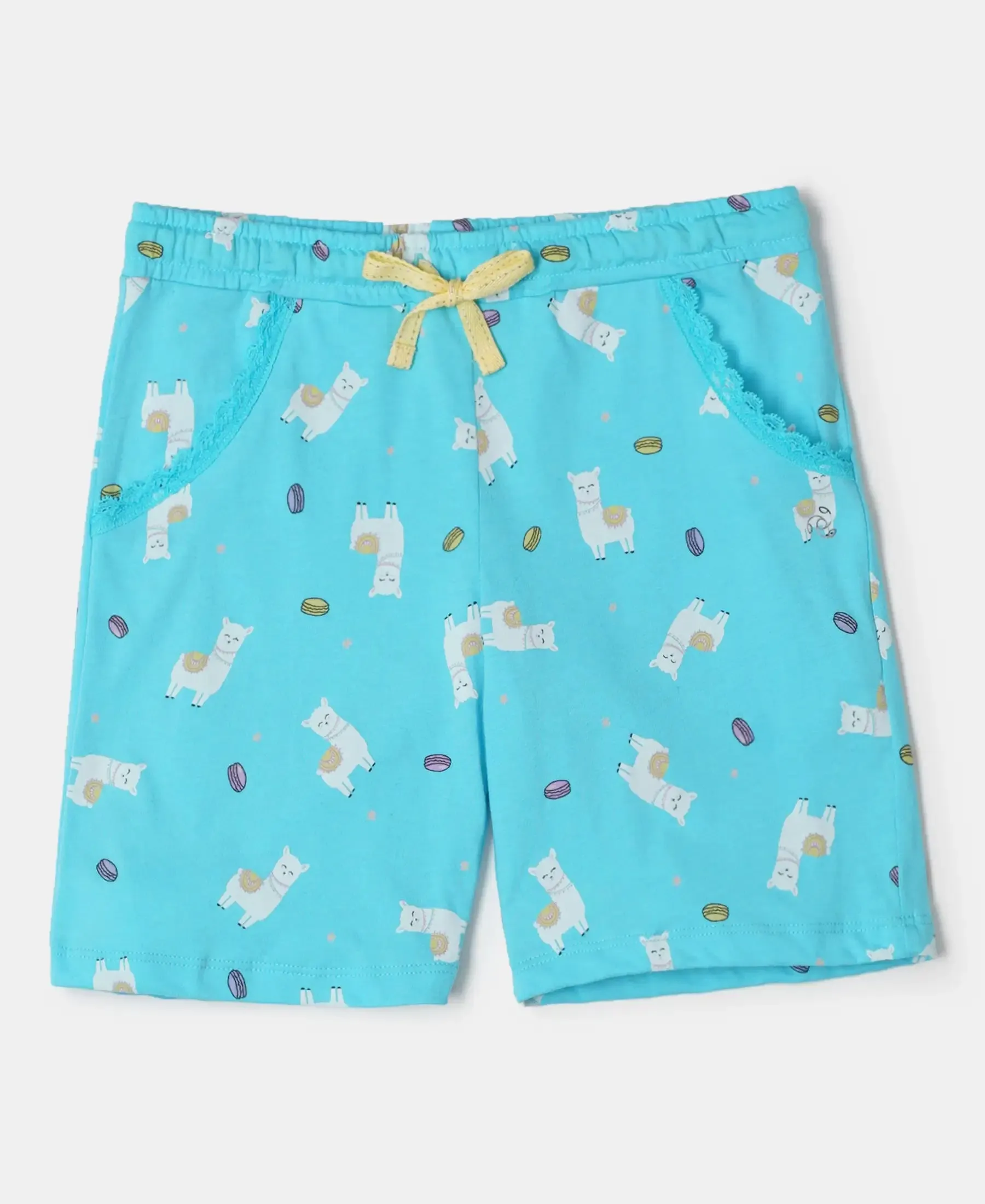 Girl's Super Combed Cotton Printed Shorts - Blue Curacao Printed